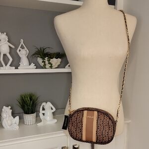 Bebe Brown Tan and Gold Crossbody Bag
